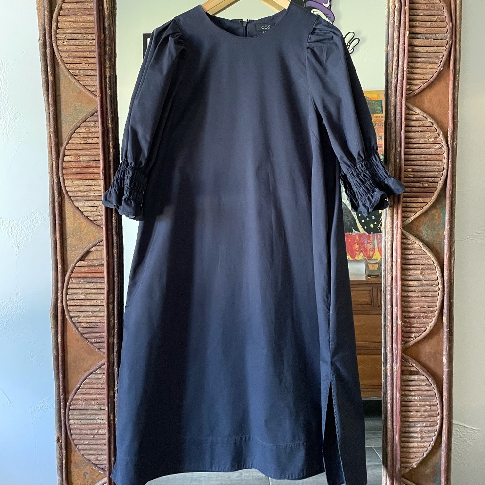 Soft Sueded Cotton Dress in Navy Blue -  Size 10 COS
